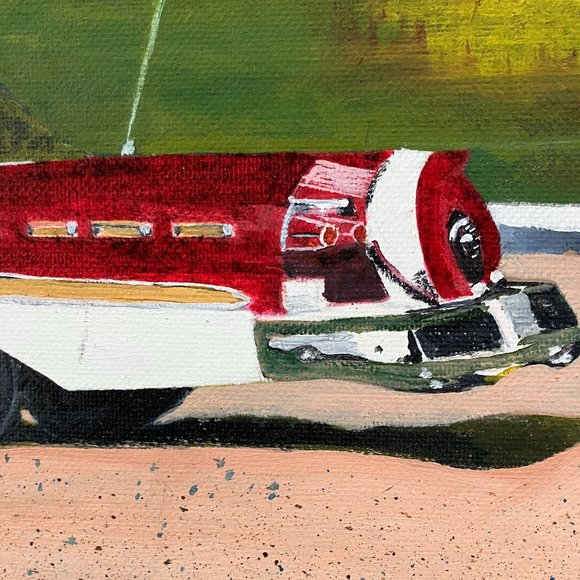 Vintage Original Painting - 1958 Ford Skyliner (?) Unsigned - Picture 4 of 11